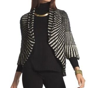 Chico’s Shreya Black & White Striped Open Cardigan with Bell Sleeves Size Small